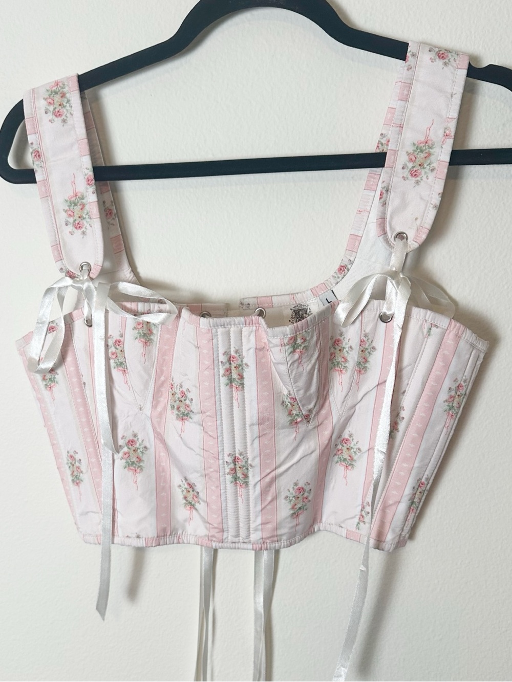 Enjoue Collectif Pink White Floral Corset Top Crop Large